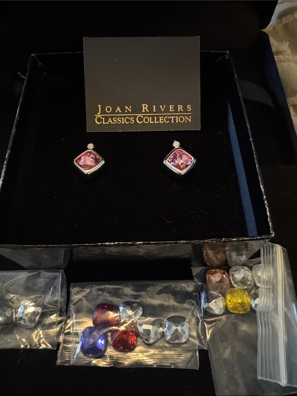 Joan Rivers Pink Square Crystal Stud Earrings in Silver-Tone interchangeable